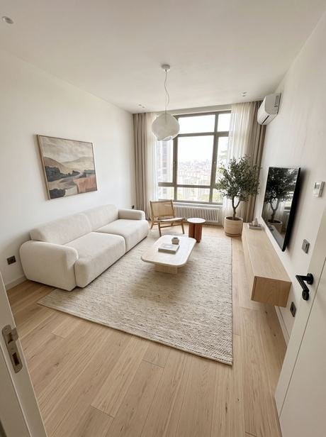 Yenilenen odada laminat parke ve pencere önü görünümü